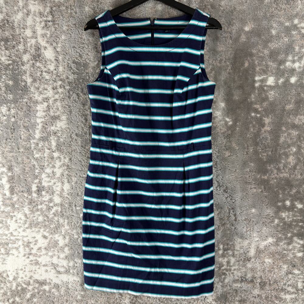 Tommy Hilfiger Size 12 Striped A Line Mini Dress Navy Sleeveless Zip Party